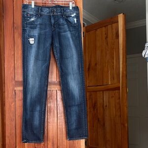 Hudson Dark Blue Distressed Low Rise Skinny Jeans with stretch